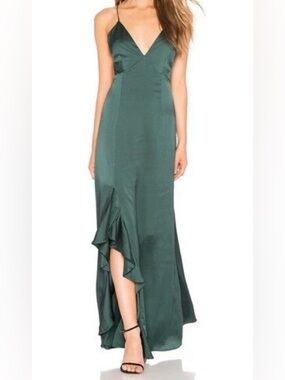 KEEPSAKE the Label Emerald Green V-Neck High-Low Ruffle Gown